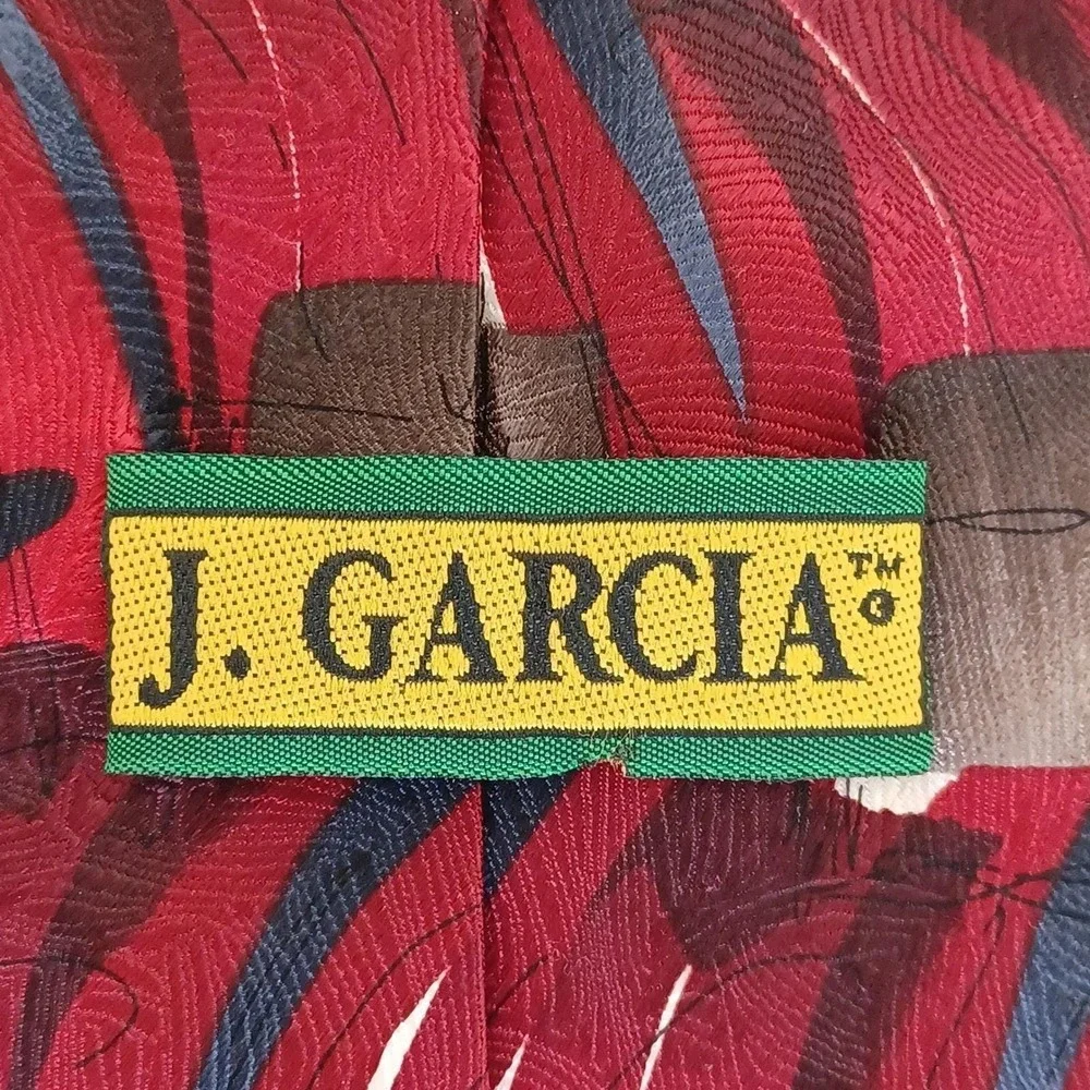J. Garcia Mens Red Abstract Silk Tie Drummers Collection‎ 32 Vintage 1996 57.5in